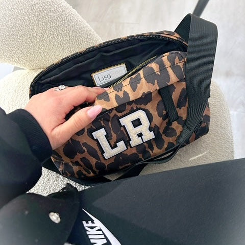 Leopard Print Cross Body Bag with Initials