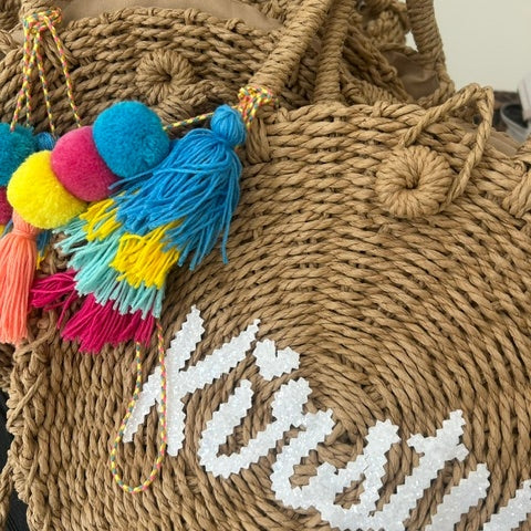 Personalised Glitter Straw Summer Bag