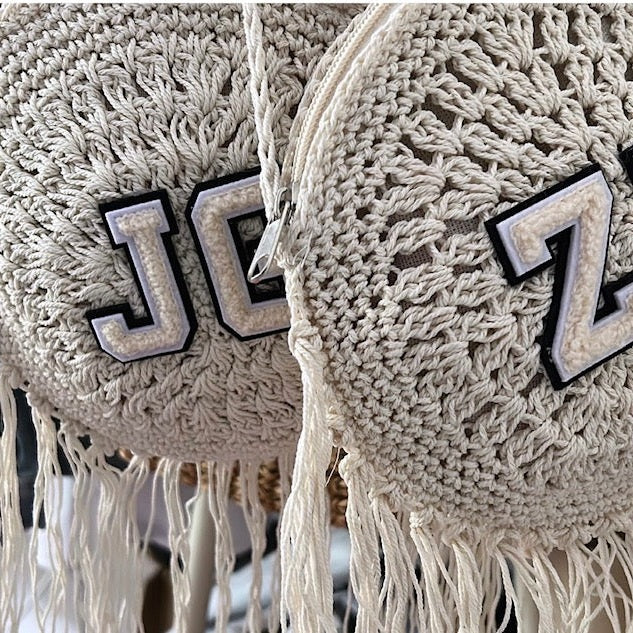 Personalised Mini Crochet Tassel Cross Body Bag with Initials