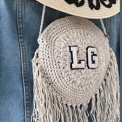 Personalised Mini Crochet Tassel Cross Body Bag with Initials