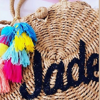 Personalised Glitter Straw Summer Bag