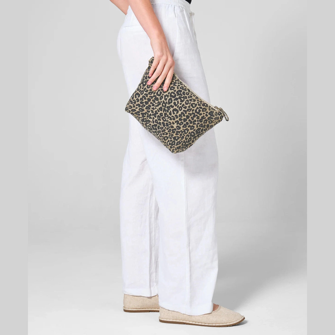 Initial Washed Leopard Print Canvas Beauty Bag